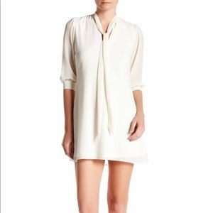 3/4 Length Sleeve Tie Neck Shift Dress (Juniors)